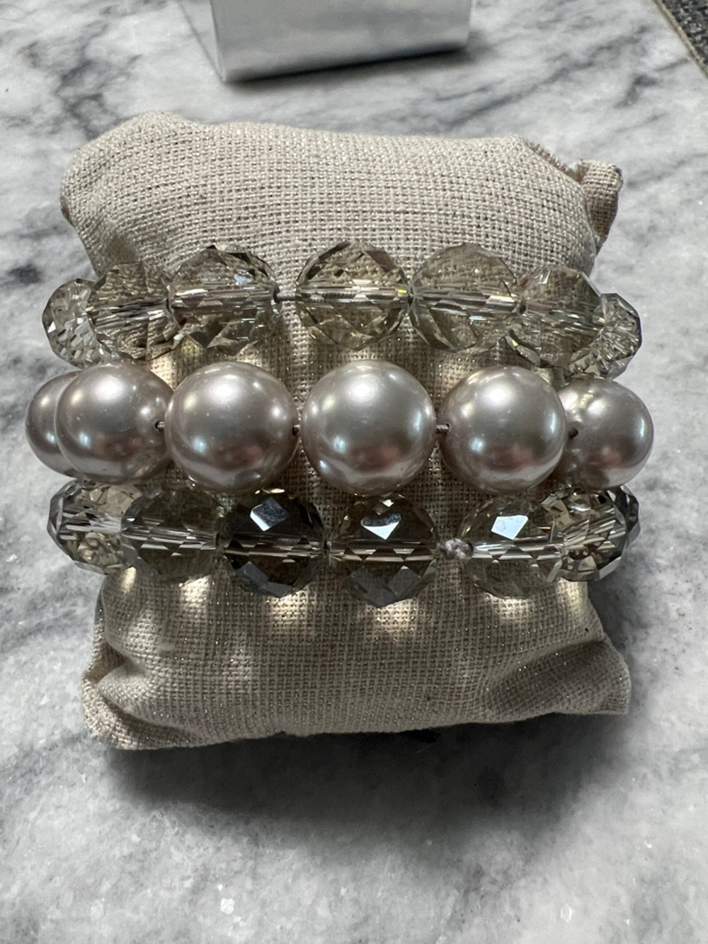 Ann Taylor Pearl and Crystal Bracelet Stack of 3 - Silver Gray